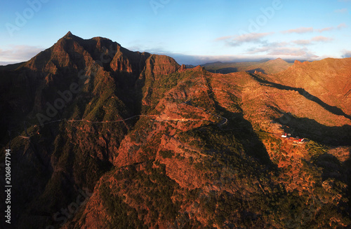 Aerial view of mountain road to Masca village on Tenerife, Canary Islands, Spain