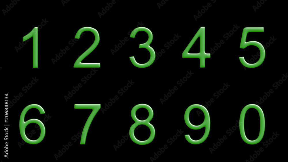 green numbers illustration on black background