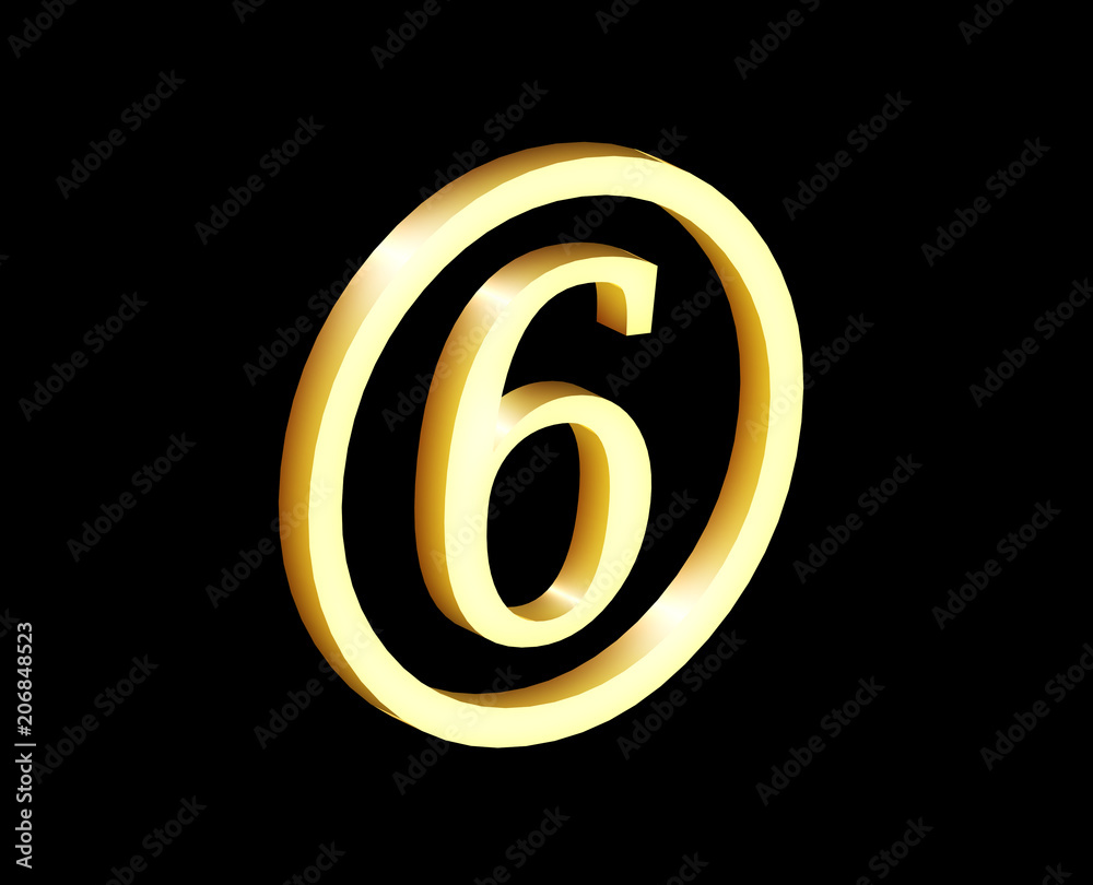 gold number six illustration inside a circle - 3d symbols illustration gold number six illustration inside a circle - 3d symbols illustration