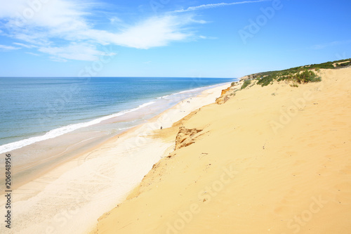 The sand beach near Mazag  n in Province Huelva  Andalusia  Spain