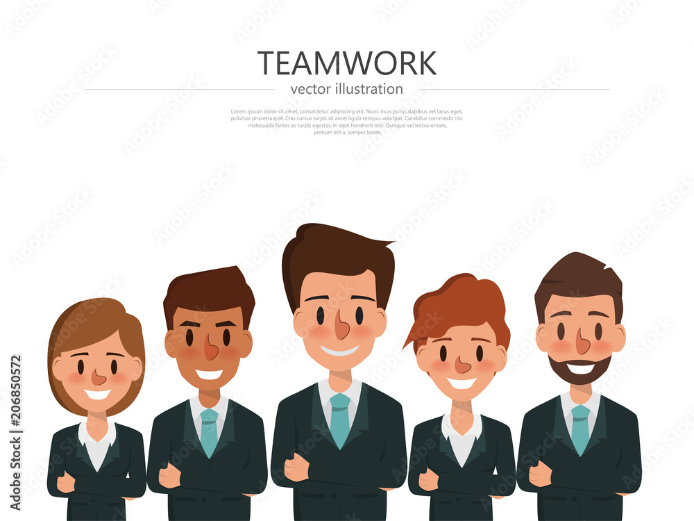 Business people teamwork with business men and business women. Vector illustration cartoon character.