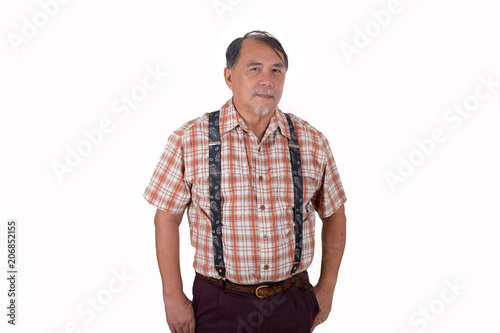 Old man in overalls shirt