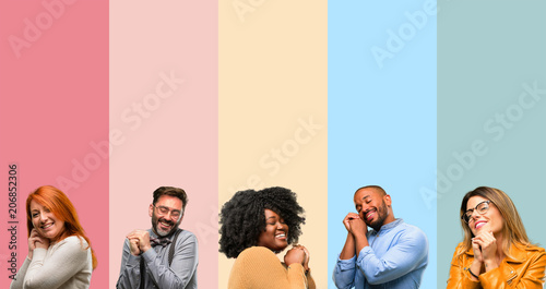 Cool group of people, woman and man confident and happy with a big natural smile laughing