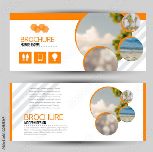 Flyer banner or web header template set. Vector illustration promotion design background. Orange color.