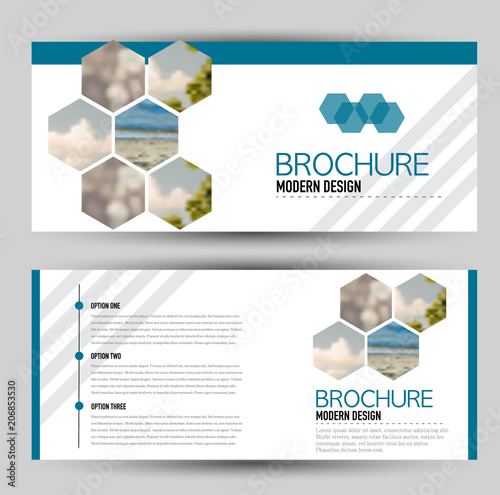 Flyer banner or web header template set. Vector illustration promotion design background. Blue color.
