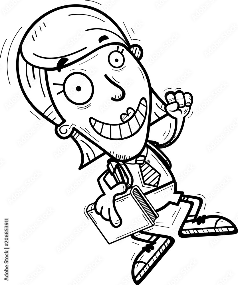Cartoon Woman Student Jumping Cartoon Woman Student Jumping