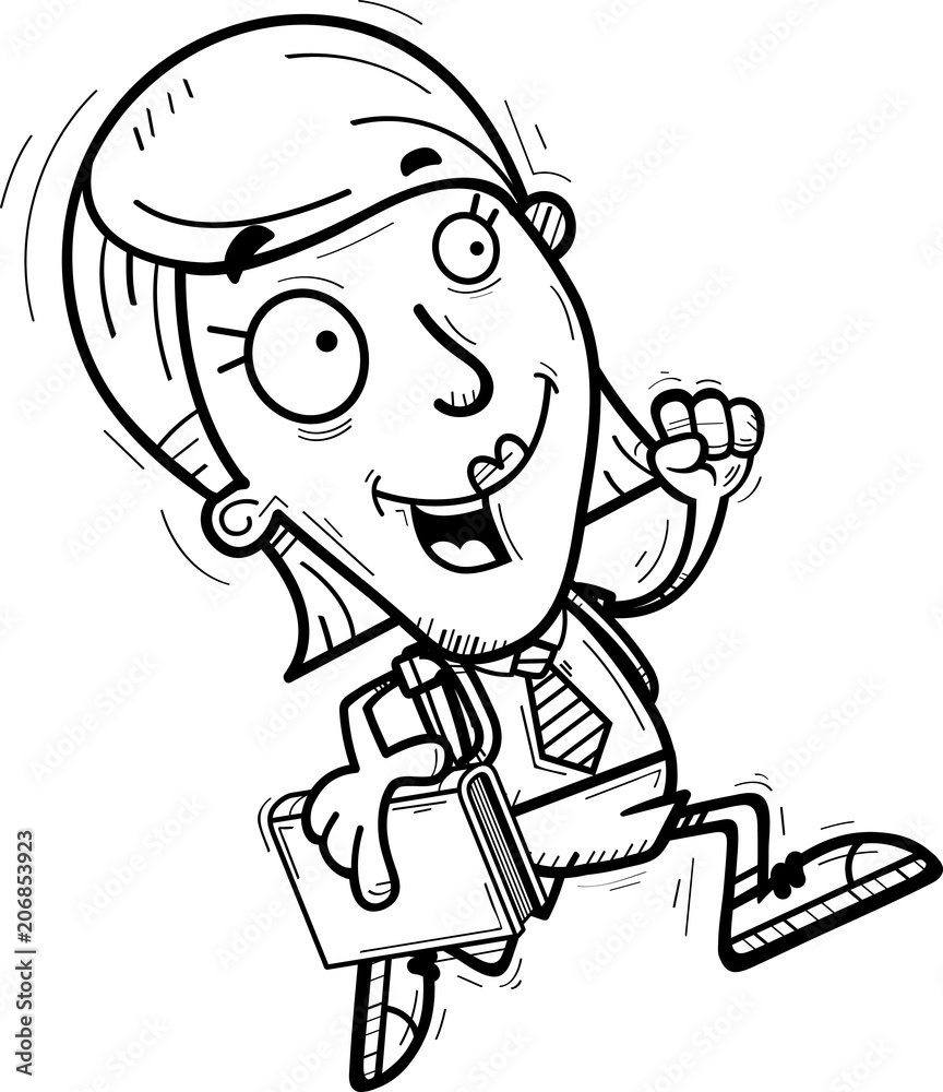 Cartoon Woman Student Running