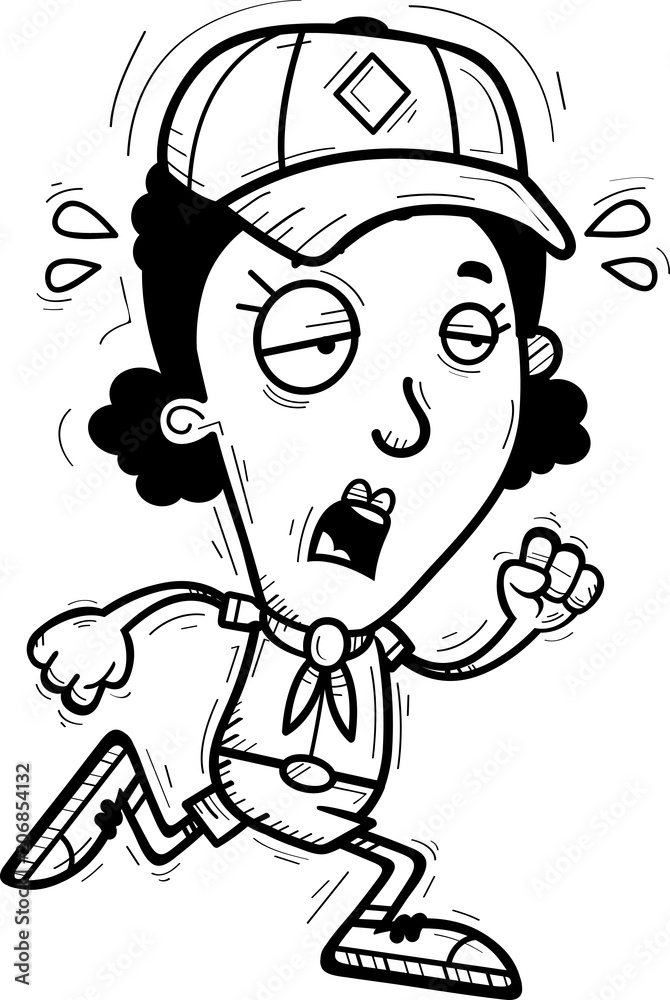 Fototapeta premium Exhausted Cartoon Black Woman Scout