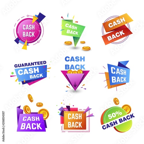 Cashback bonuses banner vector tags for shopping