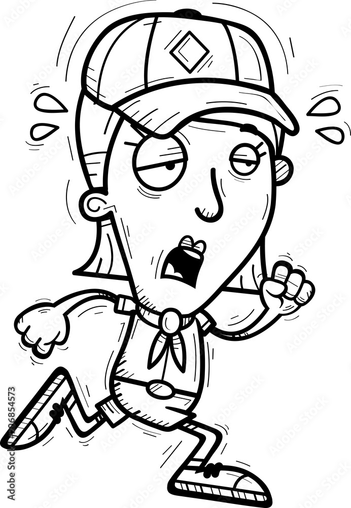 Exhausted Cartoon Woman Scout Exhausted Cartoon Woman Scout