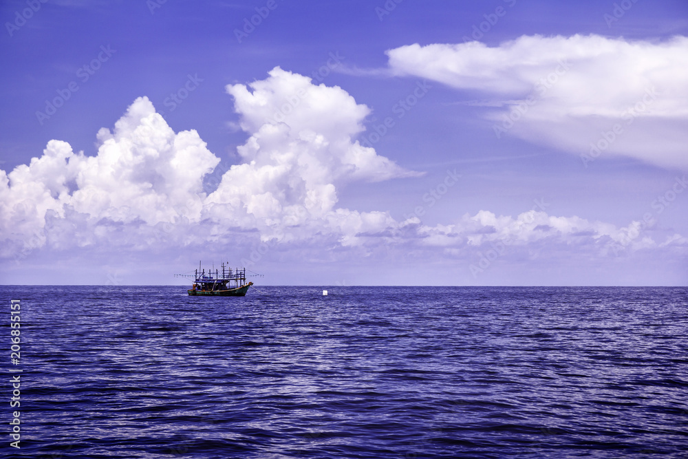 Fisherman Boat With Blue Sky Background