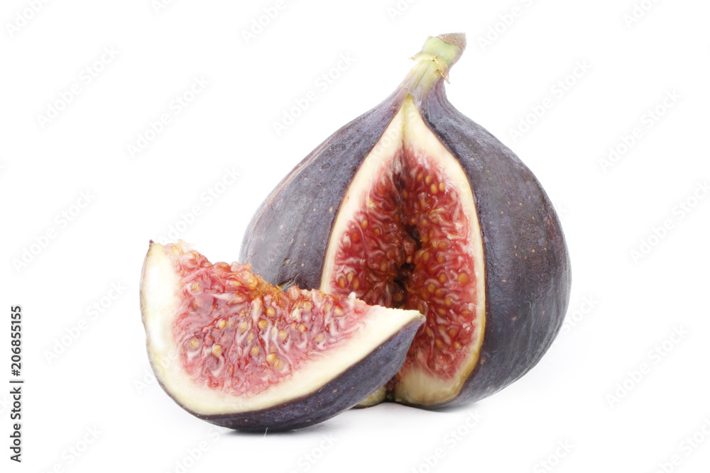 fig with halves and slices isolated on white background fig with halves and slices isolated on white background