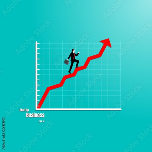 Businessman walks on graphs to success