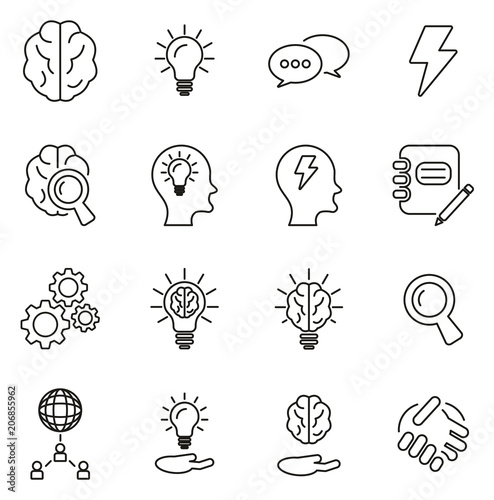 Brainstorming or Idea Icons Thin Line Vector Illustration Set
