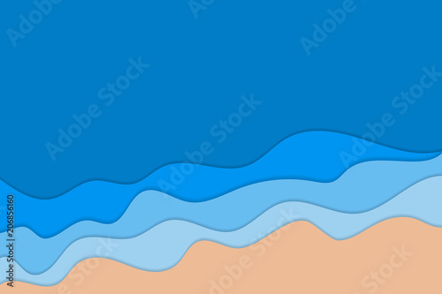 Summer Beach. 3D carving art. Paper layers as seacoast