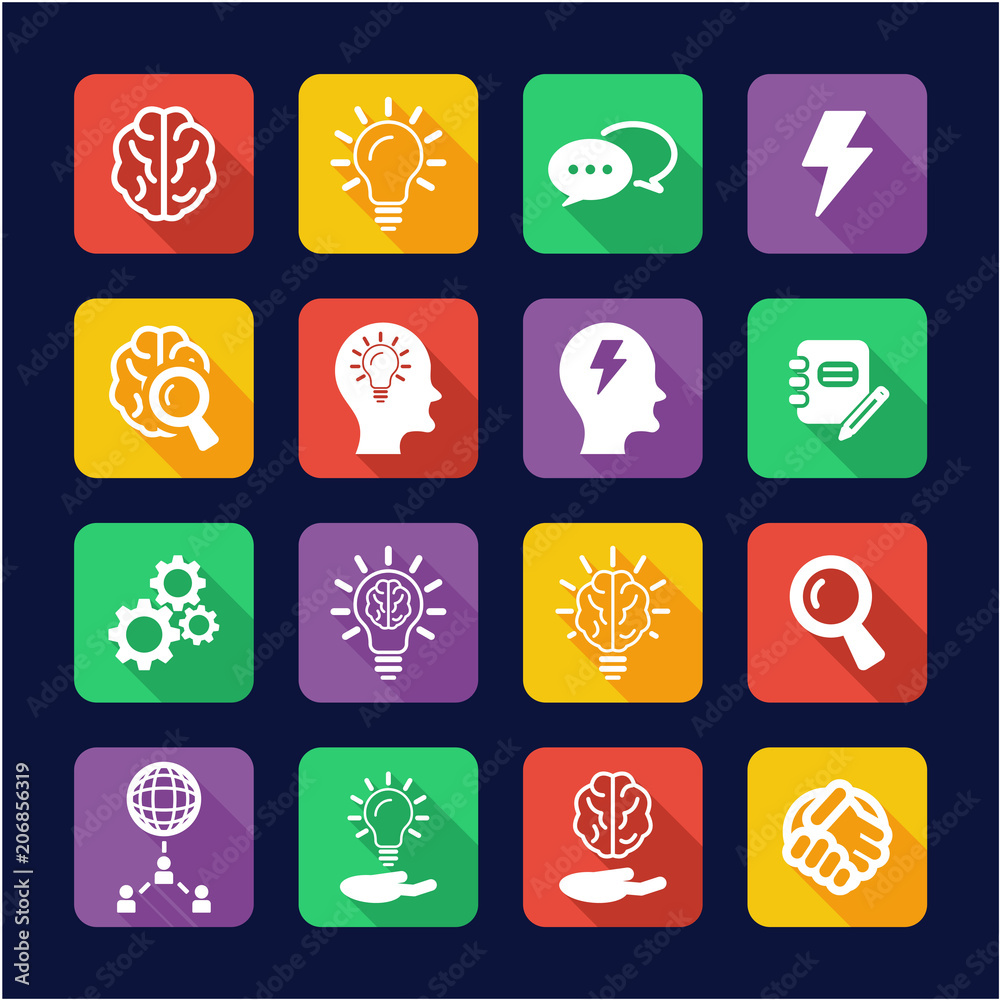 Brainstorming or Idea Icons Flat Design Brainstorming or Idea Icons Flat Design