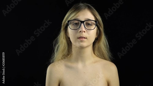 Blond girl with long fringe