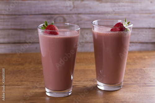 Milkshake with chocolate and strawberries. Chocolate strawberry smoothie.