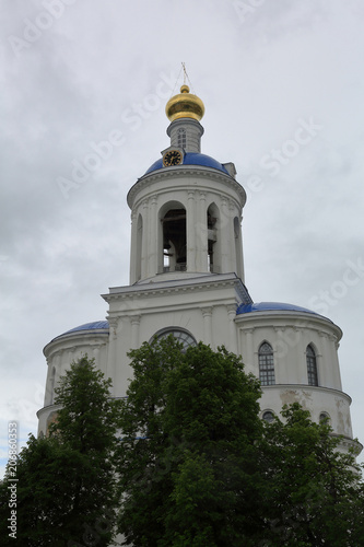 BOGOLYUBOVO, RUSSIA - MAY 19, 2018: The facade of the Holy Bogolyubsky Female Monastery of the Nativity of the Virgin. Founded in the 12th century 
