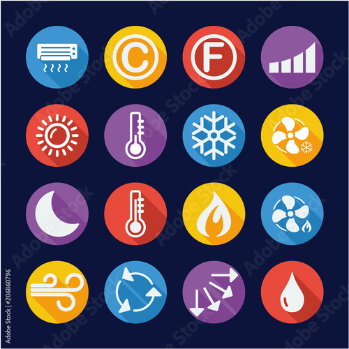 Air Conditioning or Air Ventilation Icons Flat Design Circle