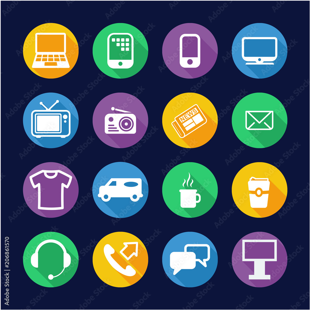 Advertising Media Icons Flat Design Circle Advertising Media Icons Flat Design Circle