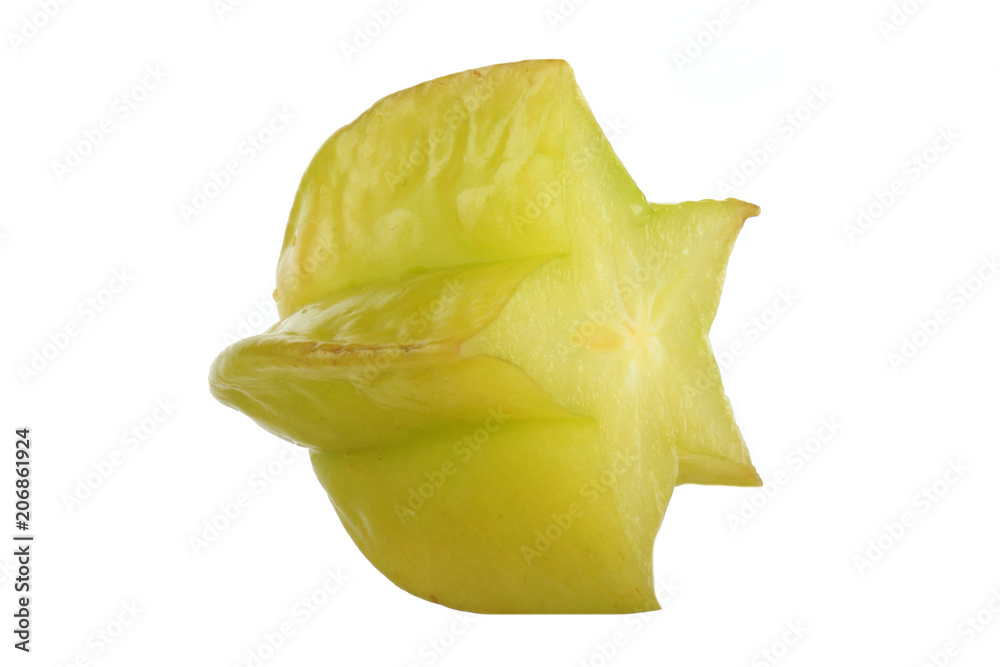 half of yellow carambola isolated on white background half of yellow carambola isolated on white background