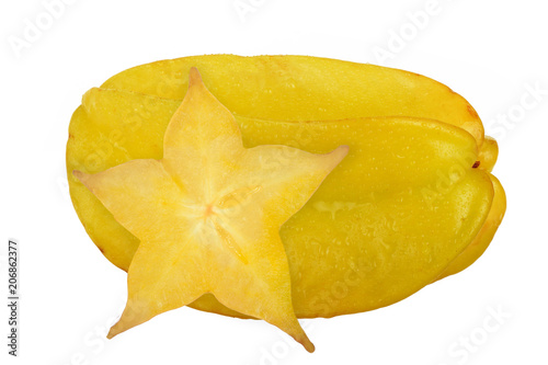 yellow carambola with half  isolated