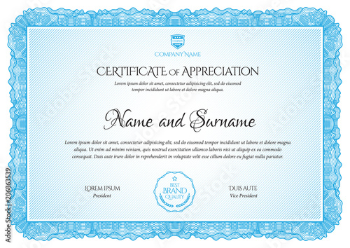 Certificate. Template diploma currency border. Award background Gift voucher. 