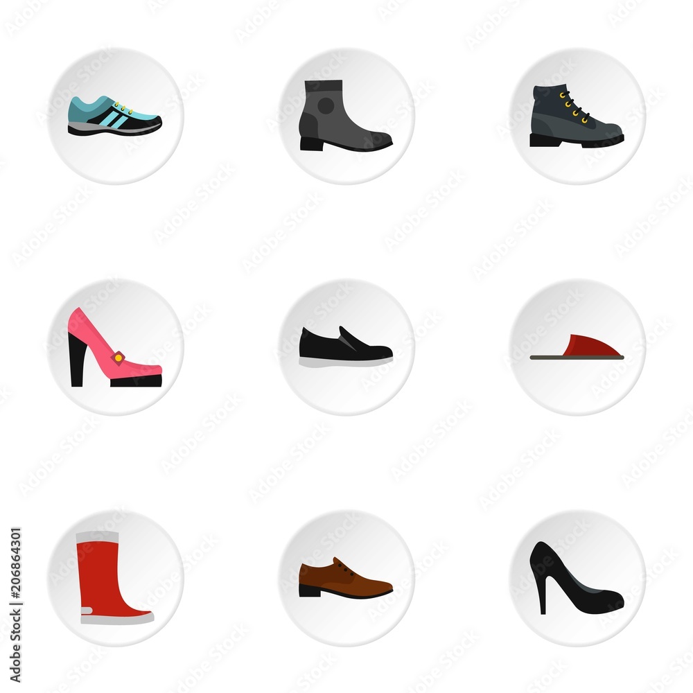 Shoes icons set. Flat illustration of 9 shoes vector icons for web Shoes icons set. Flat illustration of 9 shoes vector icons for web