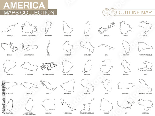 Outline maps of American countries collection.