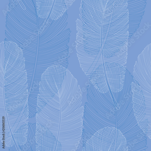 Blue and White Overlapping Feathers Seamless Pattern