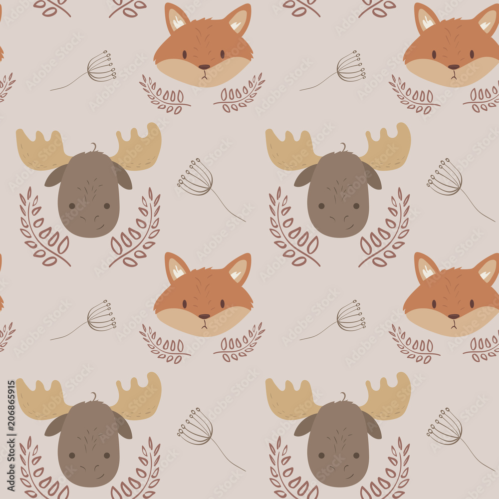 Naklejka Cute forest animals seamless pattern