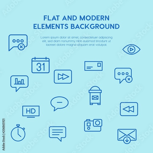 chat and messenger, video, time, email outline vector icons and elements background concept on blue background.Multipurpose use on websites, presentations, brochures and more