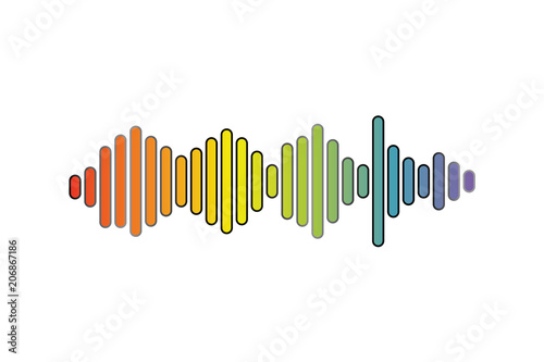 Pulse music player. Audio colorful wave logo. Vector equalizer element. Isolated design symbol.