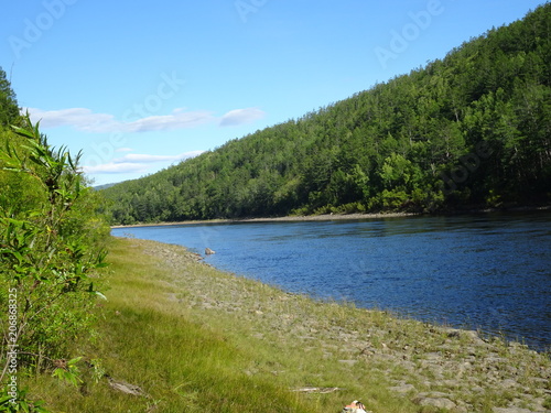 Landscape: calm river Tsipa between flat banks