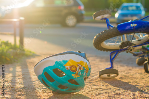 ccident car crash with bicycle on road photo