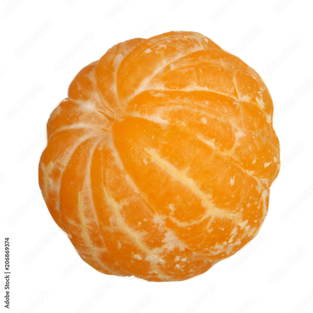 shelled tangerine isolated on white background