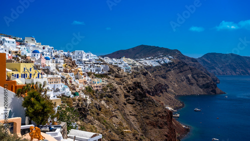 Fira the capital of Santorini island in Greece at sunny day © offcaania