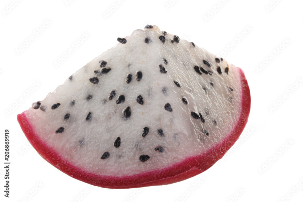 slice of white pitahaya isolated on white background slice of white pitahaya isolated on white background