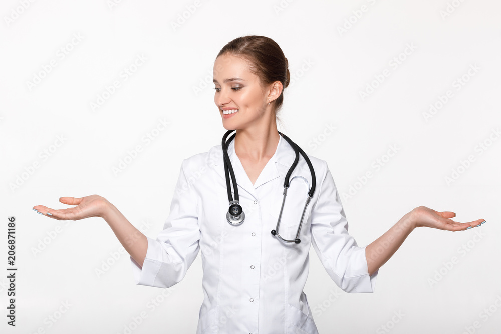 doctor showing choice between two objects doctor showing choice between two objects