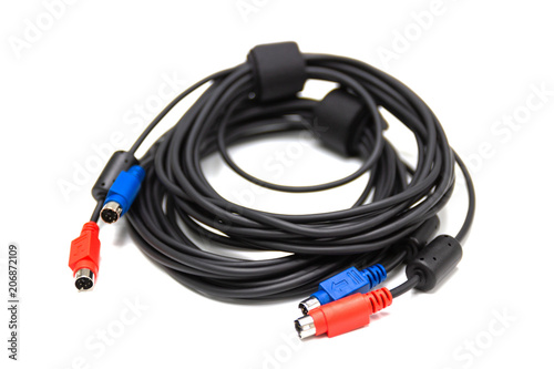 Digital cable, red and blue isolated with white background