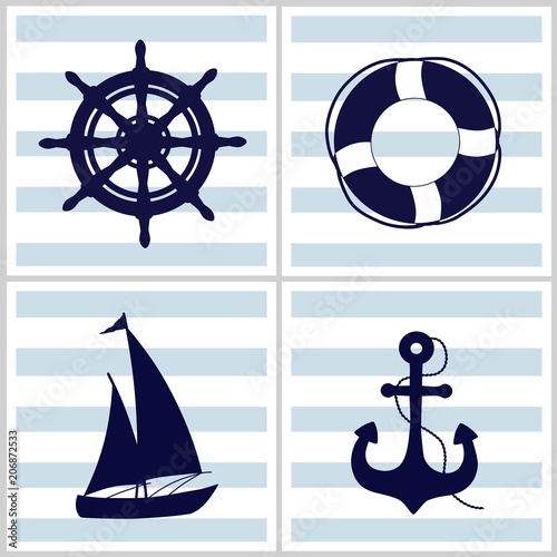 Marine patterns with nautical elements