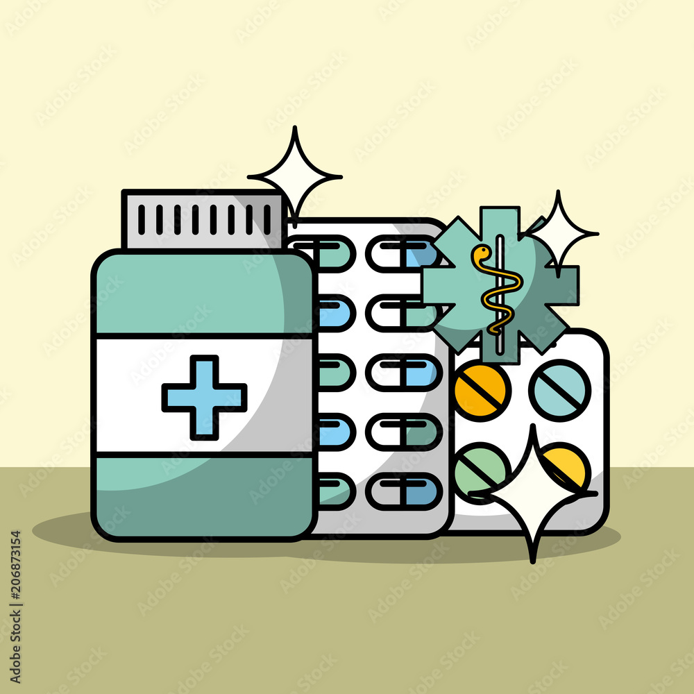 medicine bottle capsule pills health medical vector illustration  
