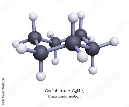 Ball-and-Stick Model of Cyclohexane - 3D Render photo