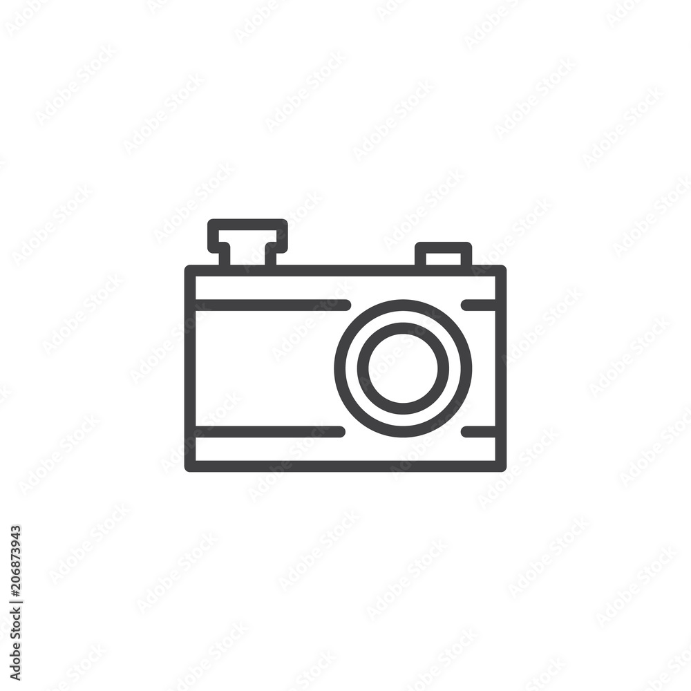 Photo camera outline icon. linear style sign for mobile concept and web design. Digital camera simple line vector icon. Symbol, logo illustration. Pixel perfect vector graphics
