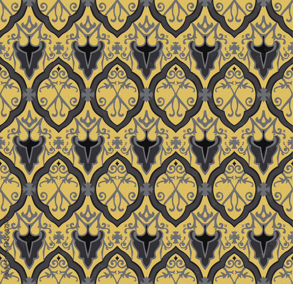 Black royal pattern. Seamless vector background