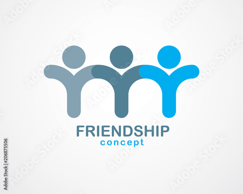 Teamwork businessman unity and cooperation concept created with simple geometric elements as a people crew. Vector icon or logo. Friendship dream team, united crew blue design.