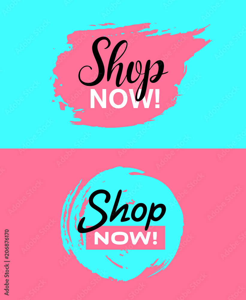 Vector Shop now Banners pink and blue concept collection, illustrations Vector Shop now Banners pink and blue concept collection, illustrations