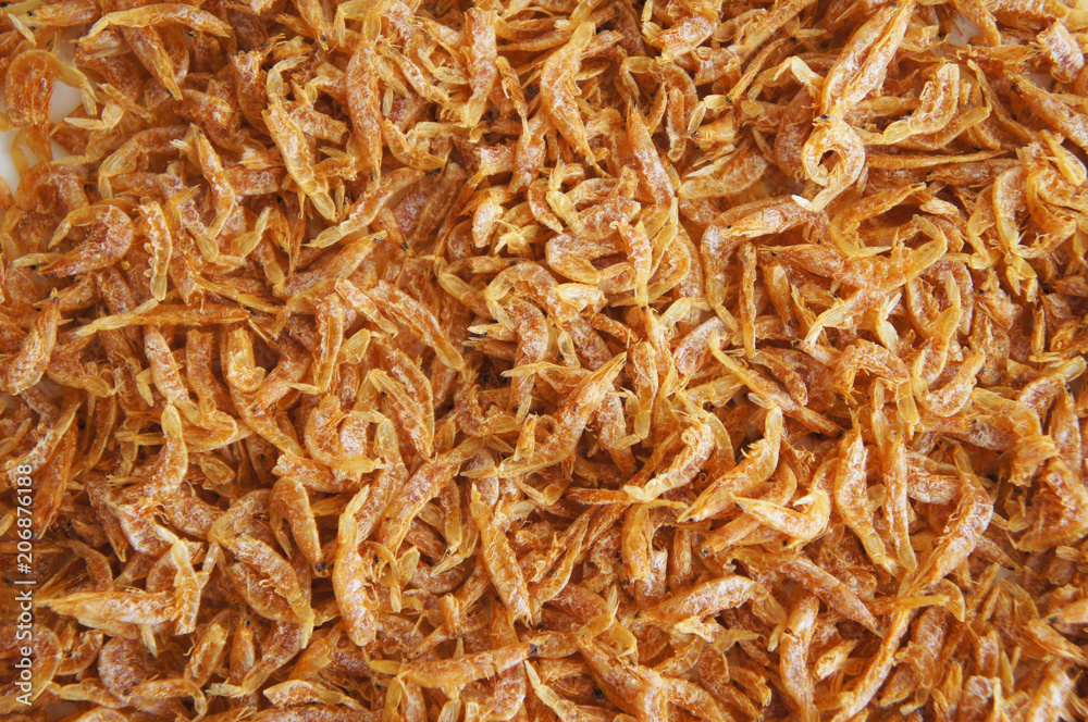 Many little red dried shrimps background