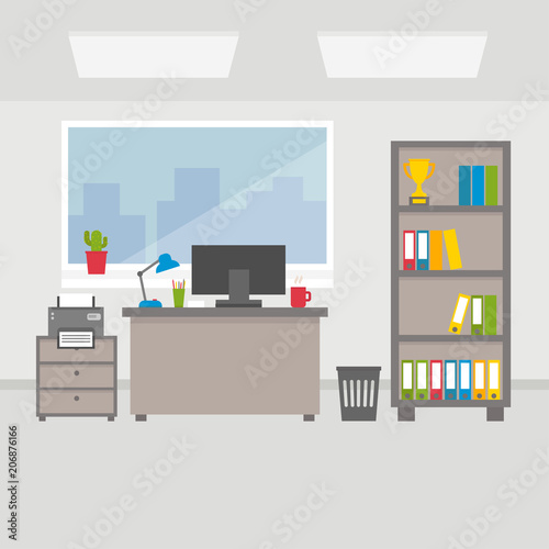 Office workspace vector flat illustration for web design